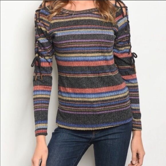 ‎Striped Laced Up Arm Top - Picture 11 of 14